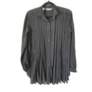 Vintage Pancaldi & B Womens L Top Black 100% Silk Pleated Made in Italy